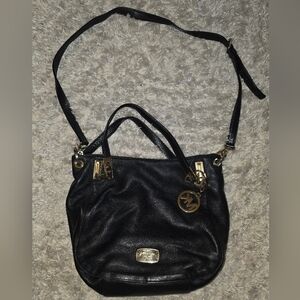 Michael Kors Black Pebbled Leather Brooke Claret Satchel/Shoulder